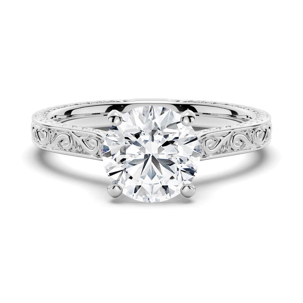 Round Cut Lab Grown Diamond Antique Solitaire Engagement 18K Gold Ring