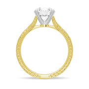 Round Cut Lab Grown Diamond Antique Solitaire Engagement 18K Gold Ring