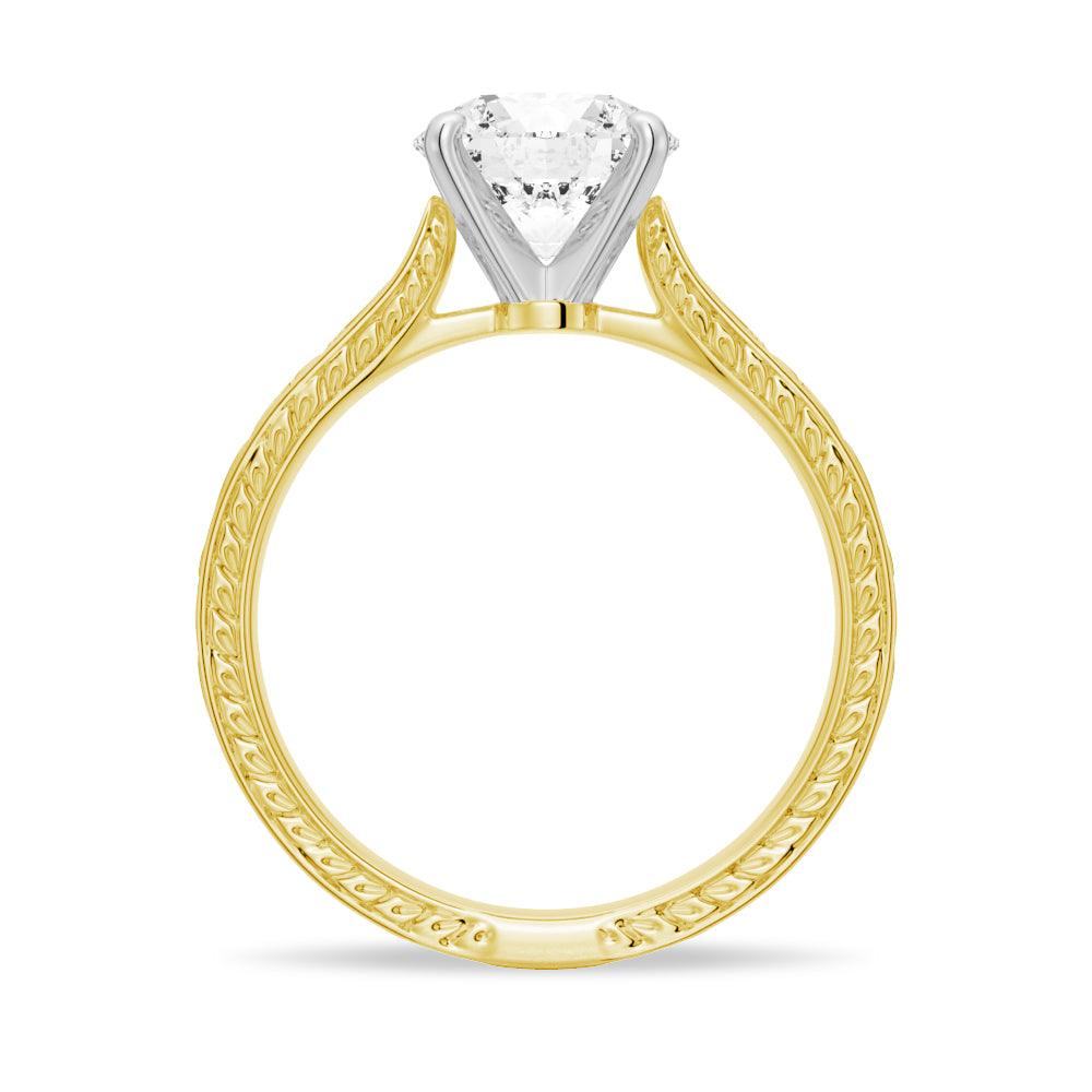 Round Cut Lab Grown Diamond Antique Solitaire Engagement 18K Gold Ring