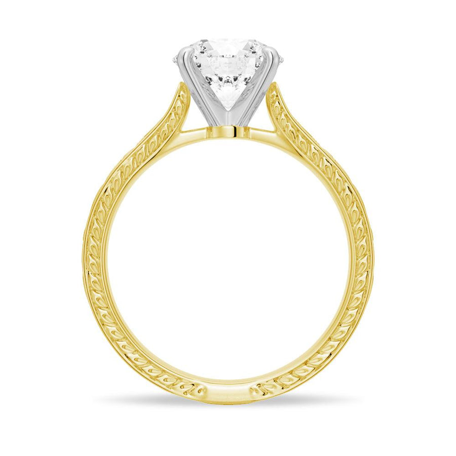 Round Cut Lab Grown Diamond Antique Solitaire Engagement 18K Gold Ring