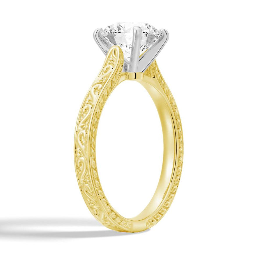 Round Cut Lab Grown Diamond Antique Solitaire Engagement 18K Gold Ring