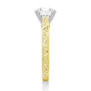 Round Cut Lab Grown Diamond Antique Solitaire Engagement 18K Gold Ring