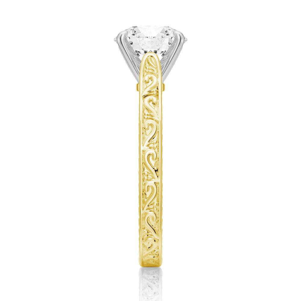 Round Cut Lab Grown Diamond Antique Solitaire Engagement 18K Gold Ring