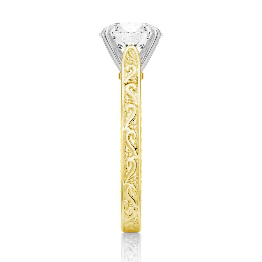 Round Cut Lab Grown Diamond Antique Solitaire Engagement 18K Gold Ring
