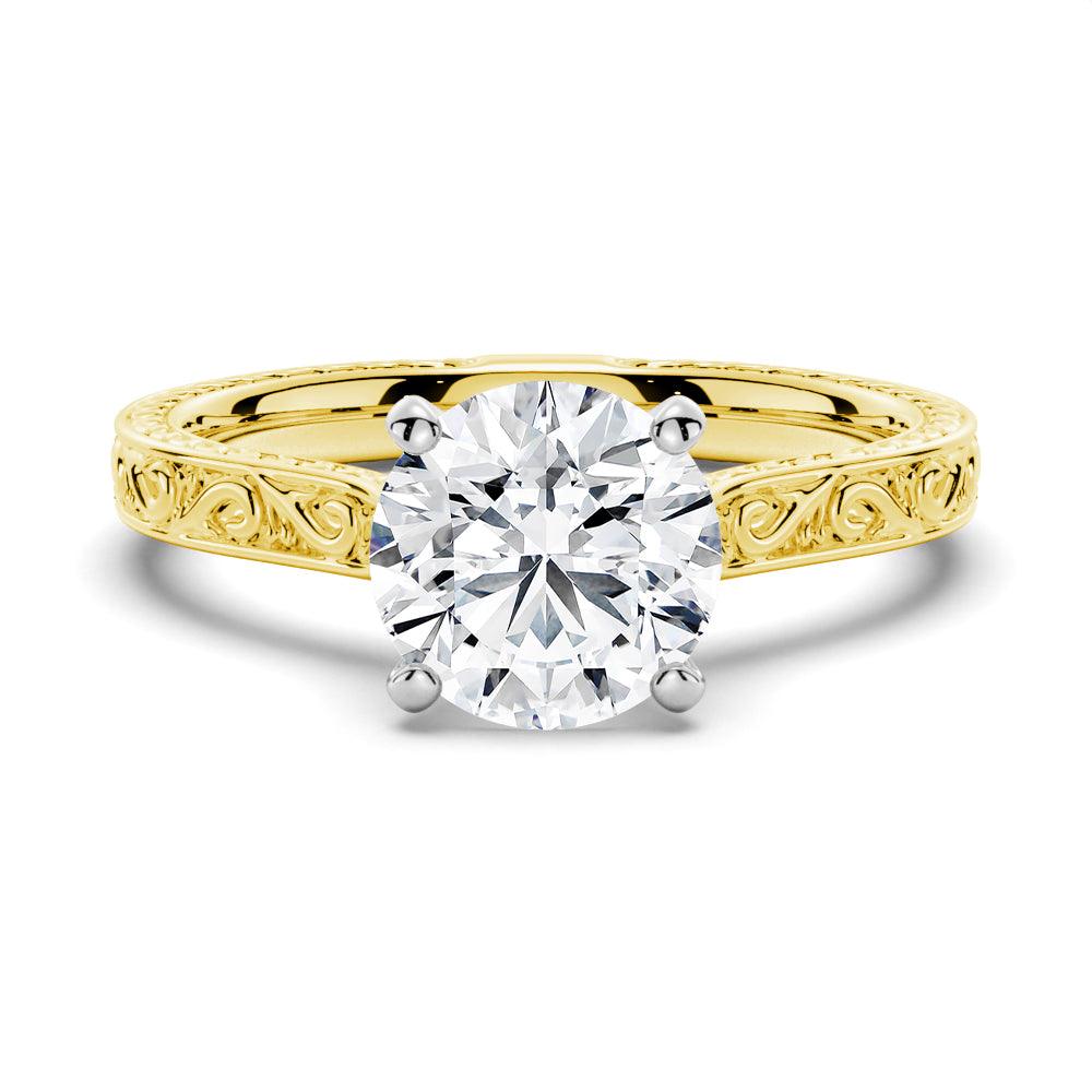 Round Cut Lab Grown Diamond Antique Solitaire Engagement 18K Gold Ring