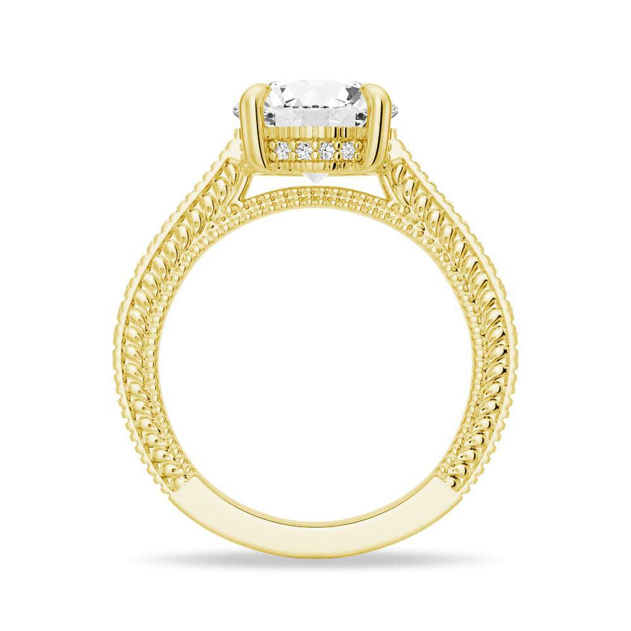 Round Cut Moissanite Diamond Hidden Halo 9K Gold Ring