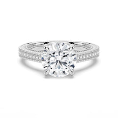 Round Cut Moissanite Diamond Hidden Halo Sterling Silver Ring
