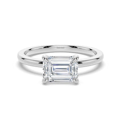 Emerald Cut Moissanite Diamond East-West Sterling Silver Ring