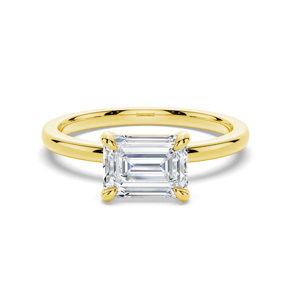 Emerald Cut Moissanite Diamond East-West Sterling Silver Ring