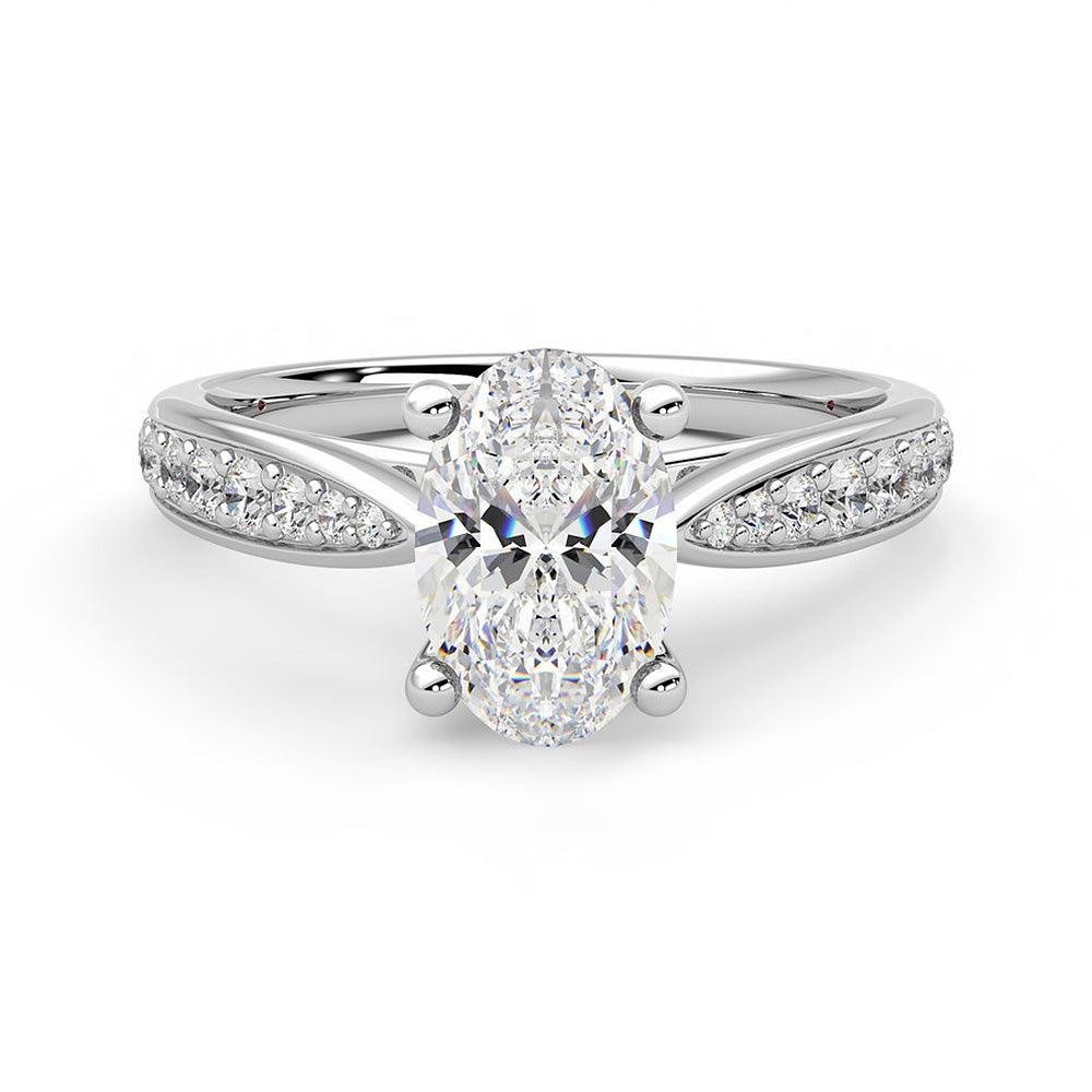 Oval Cut Moissanite Diamond Pave 14K Gold Ring