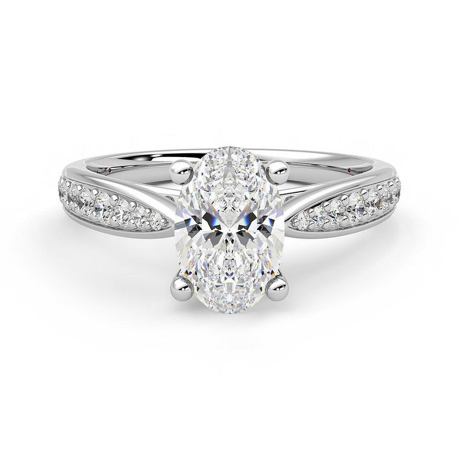 Oval Cut Moissanite Diamond Pave 14K Gold Ring