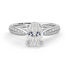 Oval Cut Moissanite Diamond Pave Sterling Silver Ring