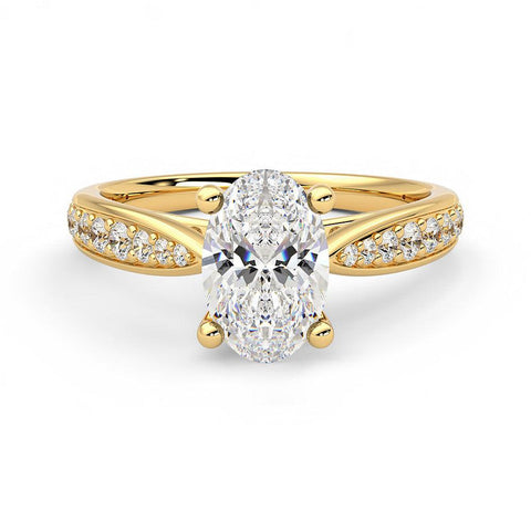 Oval Cut Lab Grown Diamond Pave 14K Gold Ring