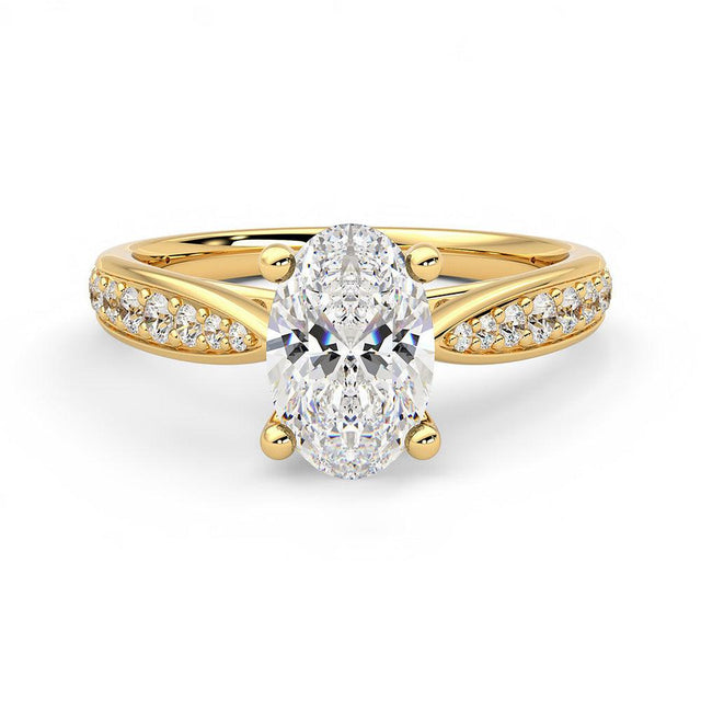 Oval Cut Lab Grown Diamond Pave 14K Gold Ring