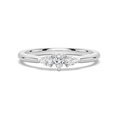 Heart & Pear Cut Moissanite Diamond Three Stone Sterling Silver Ring