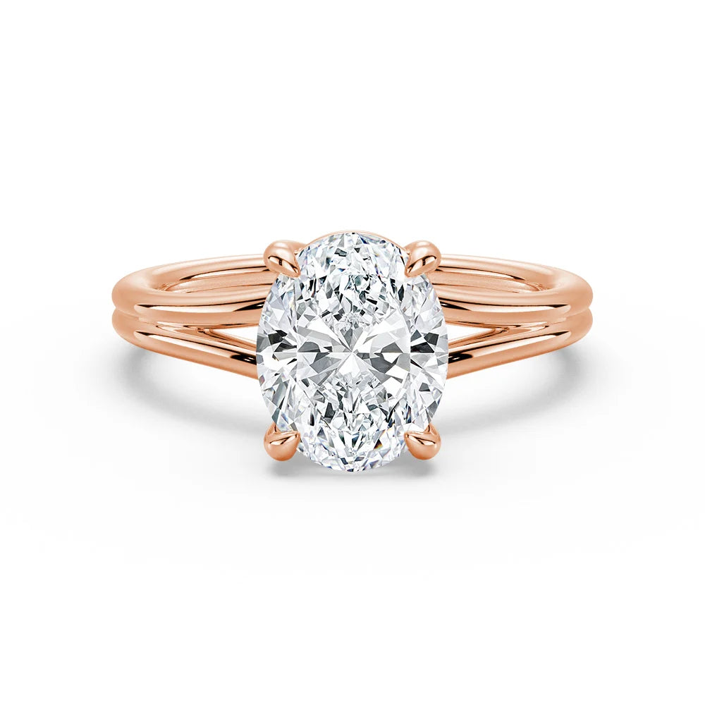 Oval Cut Lab Grown Diamond Solitaire 14K Gold Ring