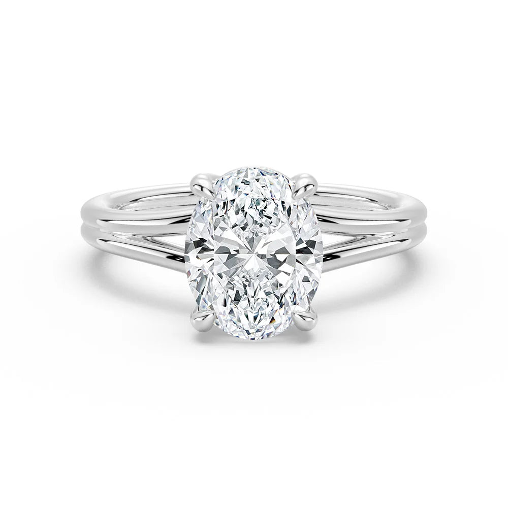 Oval Cut Lab Grown Diamond Solitaire 14K Gold Ring