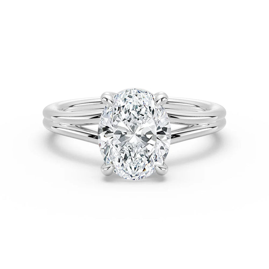 Oval Cut Lab Grown Diamond Solitaire 14K Gold Ring
