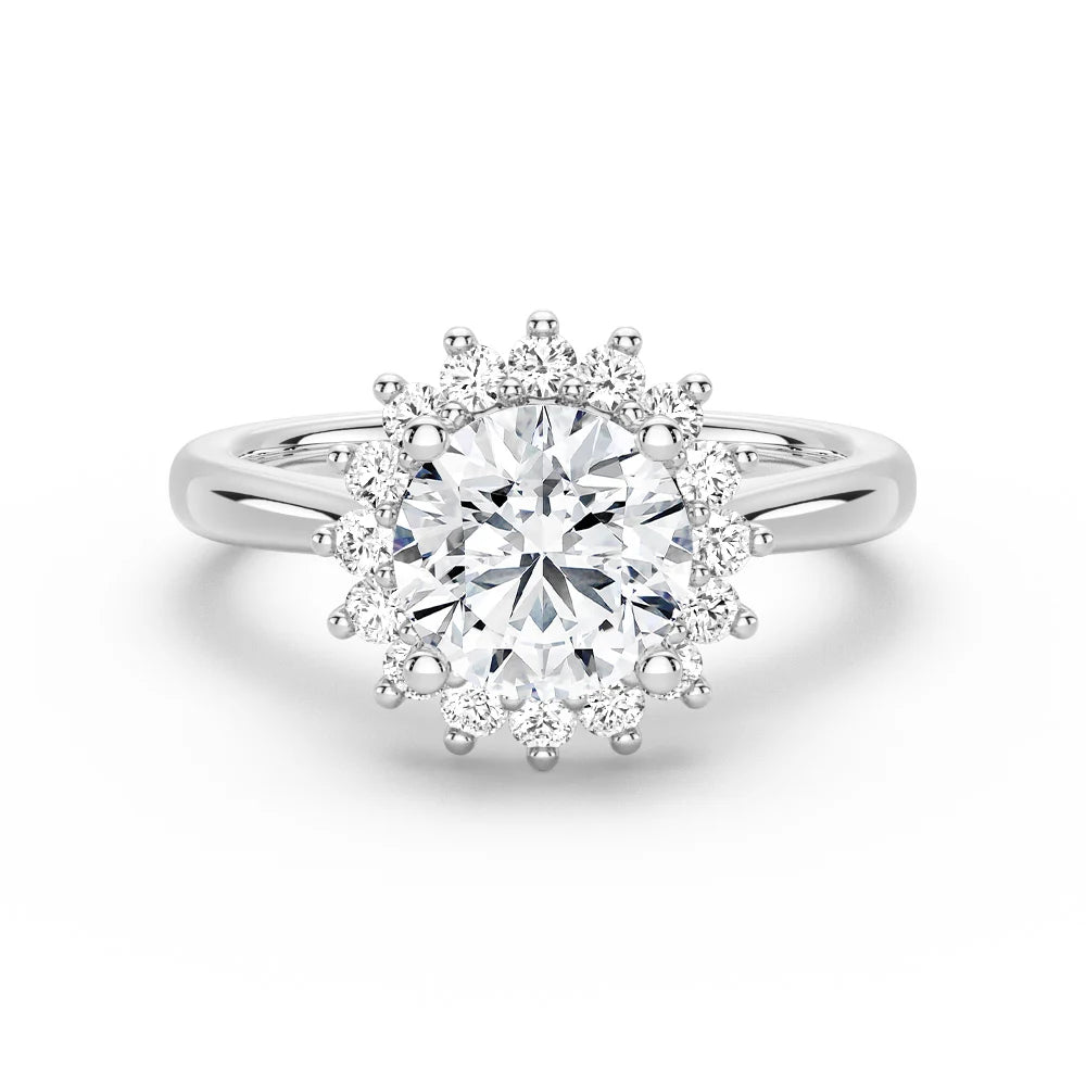 Round Cut Moissanite Diamond Engagement Sterling Silver Ring