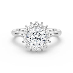 Round Cut Moissanite Diamond Engagement Sterling Silver Ring