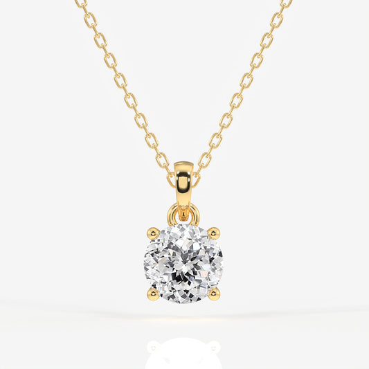 Portuguese Cut Moissanite Diamond Solitaire Four Prongs 14k Gold Pendant