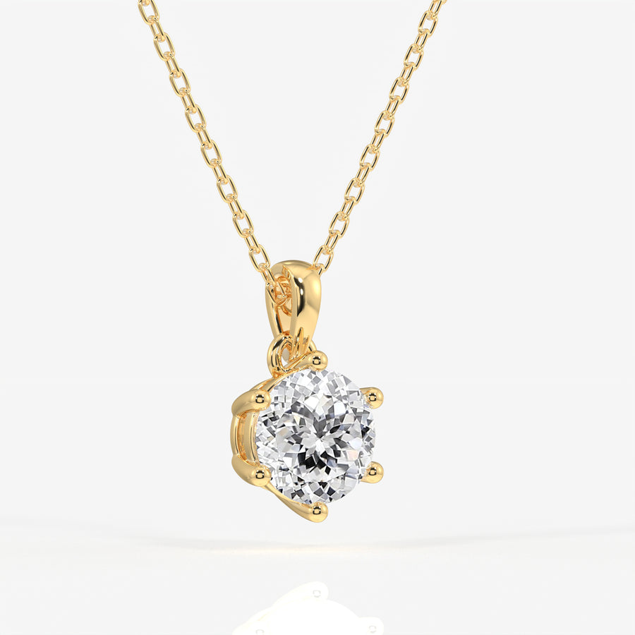 Portuguese Cut Lab Grown Diamond Six Prong 9k Gold Pendant