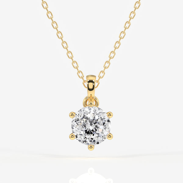 Portuguese Cut Lab Grown Diamond Six Prong 14k Gold Pendant