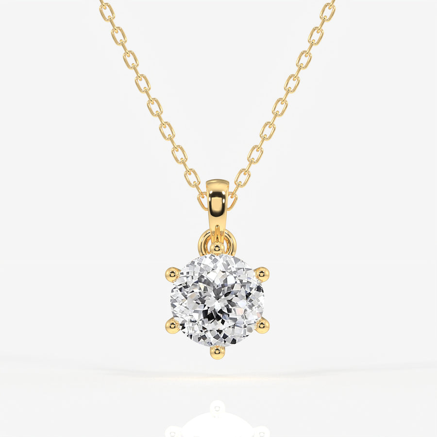 Portuguese Cut Lab Grown Diamond Six Prong 9k Gold Pendant