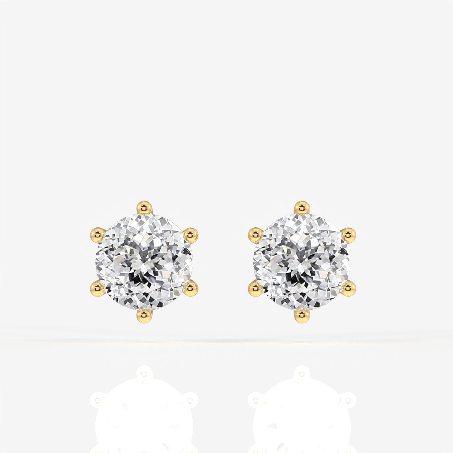 Portuguese Cut Lab Grown Diamond Six Prong Stud 9K Gold Earrings