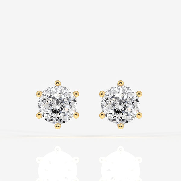 Portuguese Cut Lab Grown Diamond Six Prong Stud 14K Gold Earrings