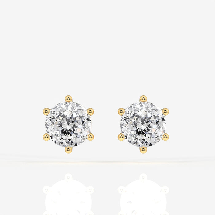 Portuguese Cut Moissanite Diamond Six Prong Stud 18K Gold Earrings