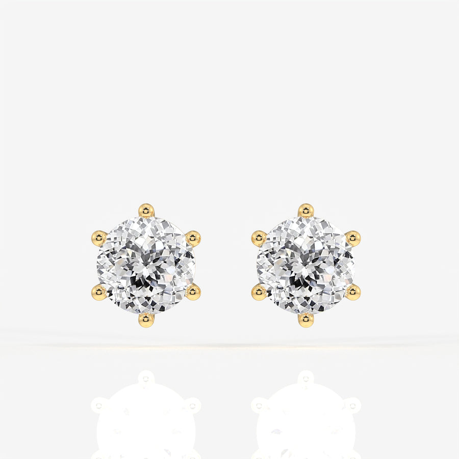 Portuguese Cut Lab Grown Diamond Six Prong Stud 9K Gold Earrings