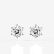 Portuguese Cut Lab Grown Diamond Six Prong Stud 9K Gold Earrings