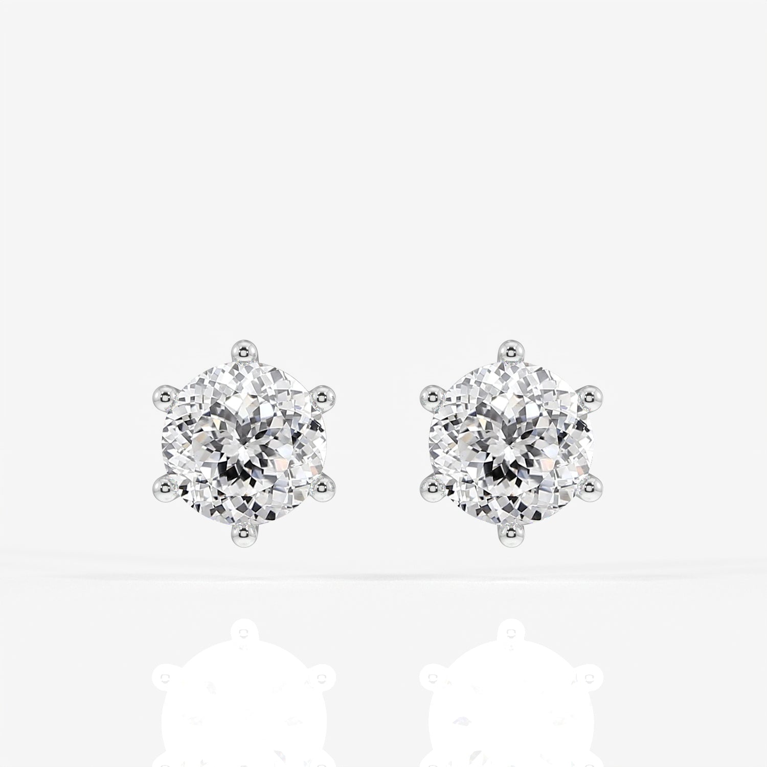 Portuguese Cut Lab Grown Diamond Six Prong Stud 9K Gold Earrings