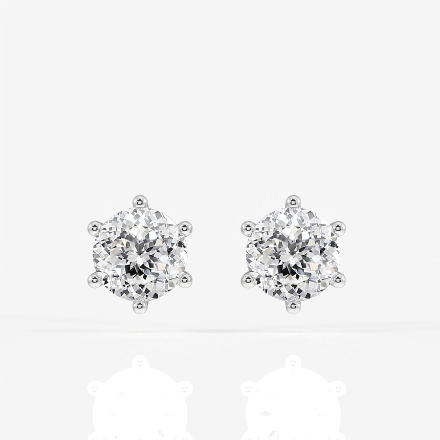 Portuguese Cut Lab Grown Diamond Six Prong Stud 9K Gold Earrings