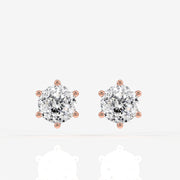 Portuguese Cut Lab Grown Diamond Six Prong Stud 9K Gold Earrings