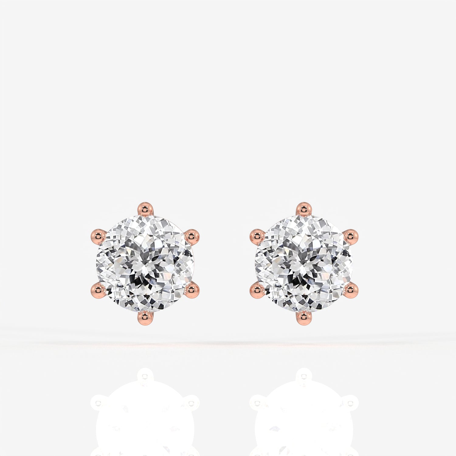 Portuguese Cut Lab Grown Diamond Six Prong Stud 9K Gold Earrings