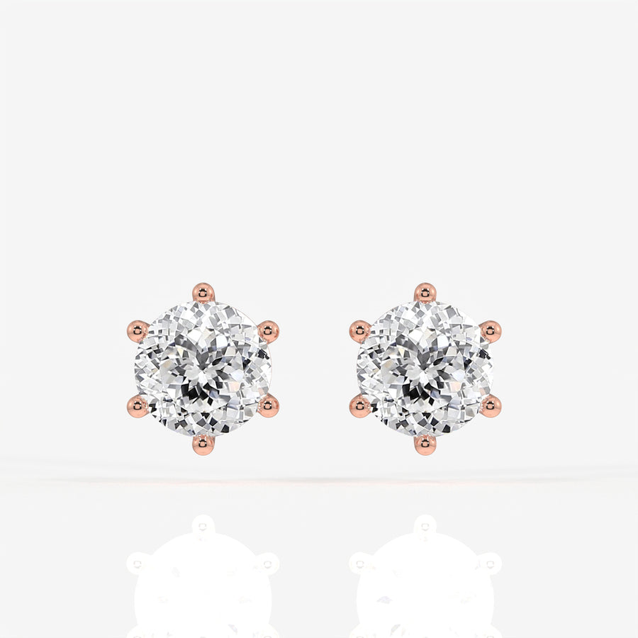 Portuguese Cut Lab Grown Diamond Six Prong Stud 9K Gold Earrings