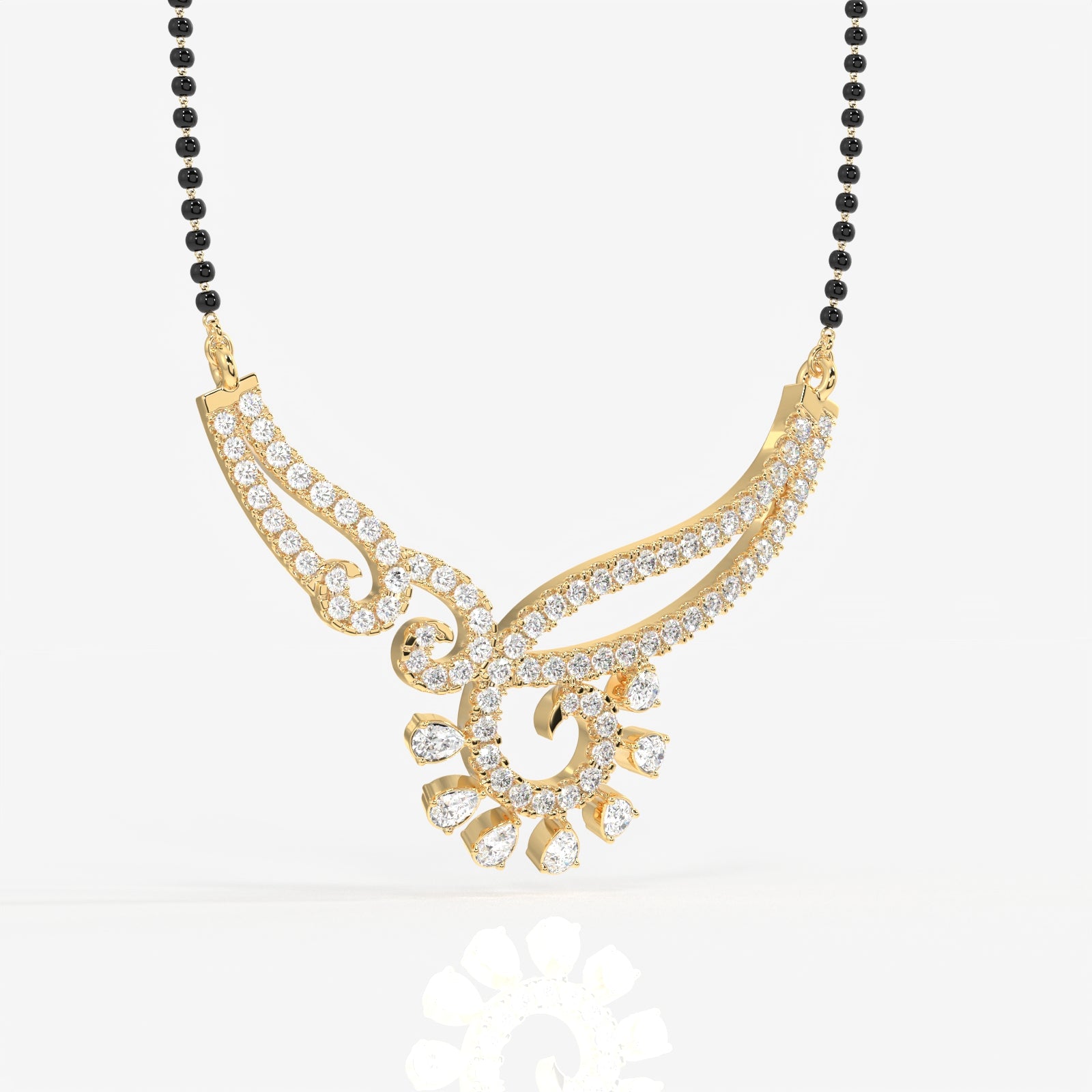 Round and Pear Cut Lab Grown Diamond Women's 14K Gold Mangalsutra