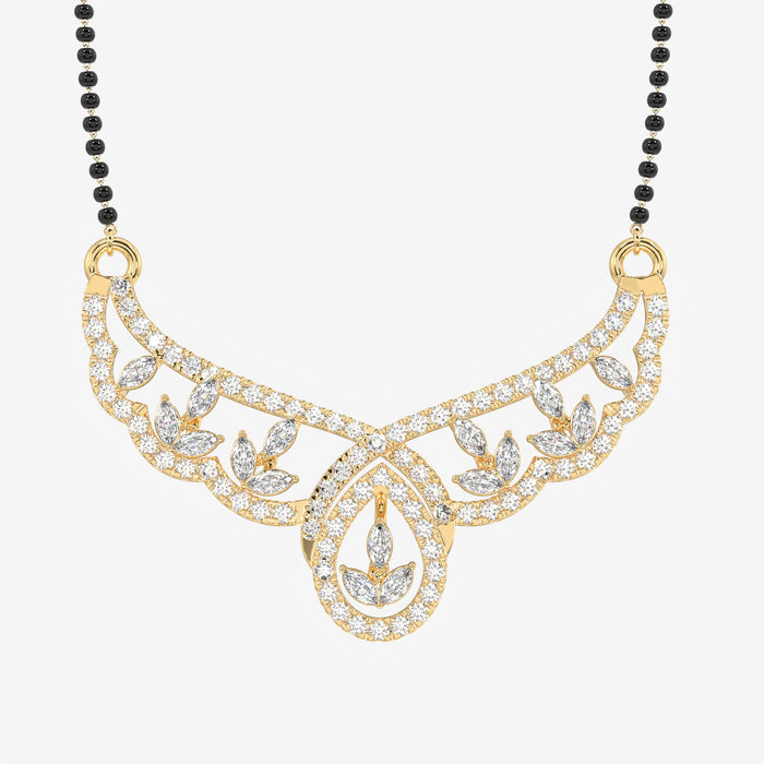 Round and Marquise Cut Moissanite Diamond Women's 18K Gold Mangalsutra