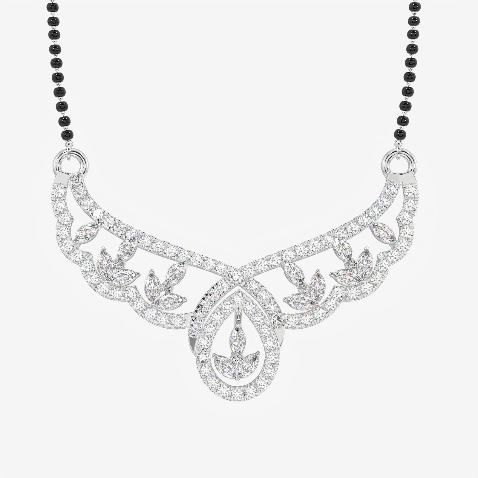 Round and Marquise Cut Moissanite Diamond Women's Sterling Silver Mangalsutra