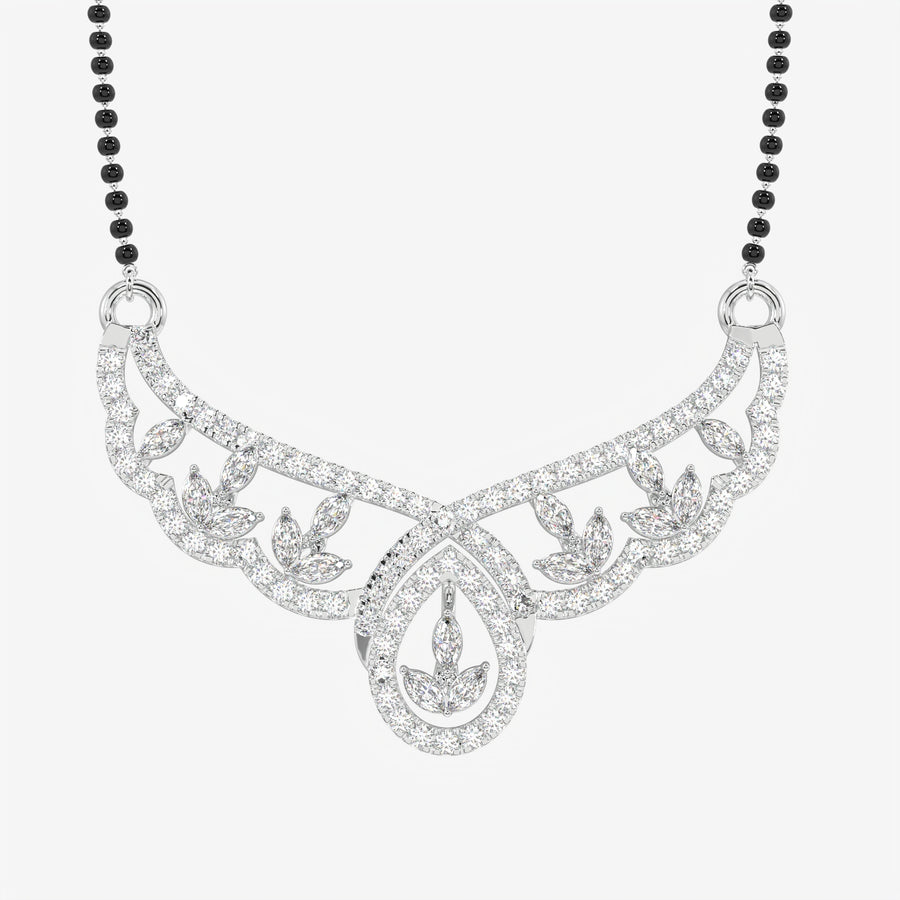 Round and Marquise Cut Moissanite Diamond Women's Sterling Silver Mangalsutra