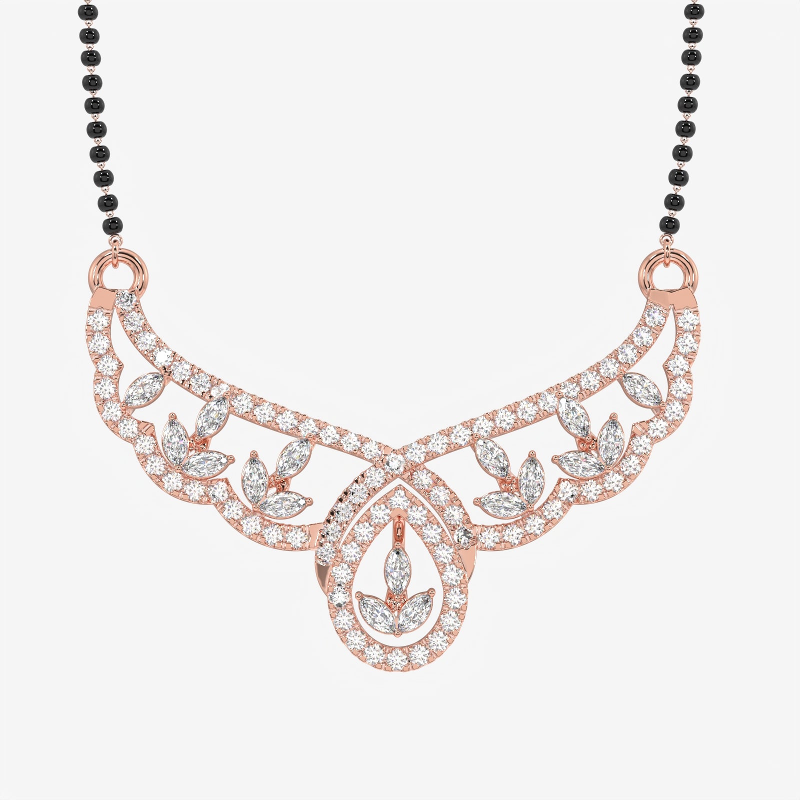 Round and Marquise Cut Moissanite Diamond Women's Sterling Silver Mangalsutra