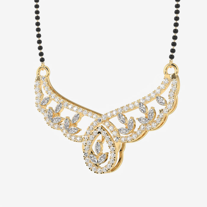 Round and Marquise Cut Moissanite Diamond Women's 18K Gold Mangalsutra