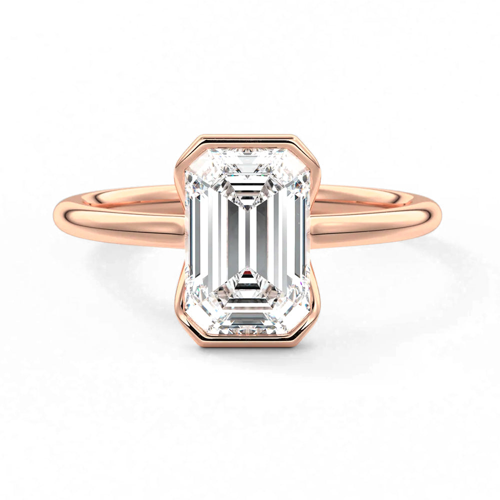 Emerald Cut Lab Grown Diamond Solitaire 14K Gold Ring