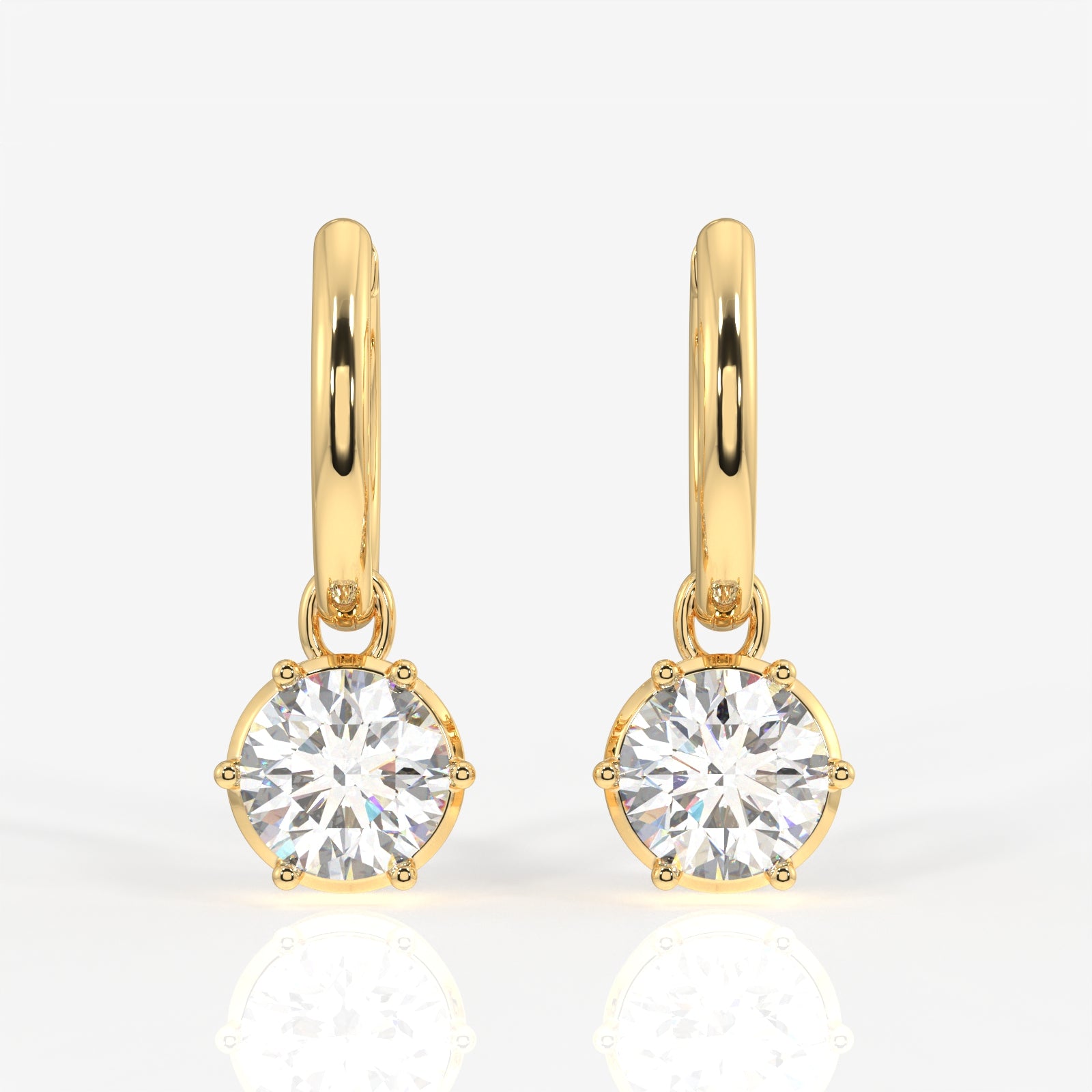 Round Cut Lab Grown Diamond Dangle 14K Gold Earrings