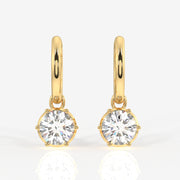 Round Cut Lab Grown Diamond Dangle 14K Gold Earrings