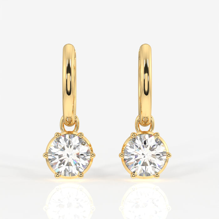 Round Cut Lab Grown Diamond Dangle 14K Gold Earrings