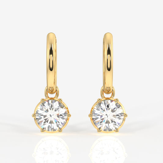Round Cut Lab Grown Diamond Dangle 14K Gold Earrings