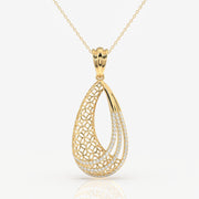 Round Cut Lab Grown Diamond Dina Trellis Fashion 14k Gold Pendant